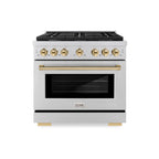 ZLINE Autograph Edition 36 in. 5.2 cu. ft. Paramount Gas Range with Convection Gas Oven, Stainless Steel with Gold Accents (SGRZ-36-G)