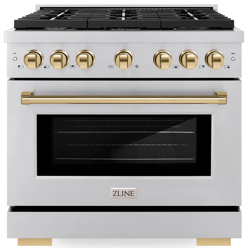 ZLINE Autograph Edition 36 in. 5.2 cu. ft. Paramount Gas Range with Convection Gas Oven, Stainless Steel with Gold Accents (SGRZ-36-G)
