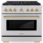 ZLINE Autograph Edition 36 in. 5.2 cu. ft. Paramount Gas Range with Convection Gas Oven, Stainless Steel with Gold Accents (SGRZ-36-G)