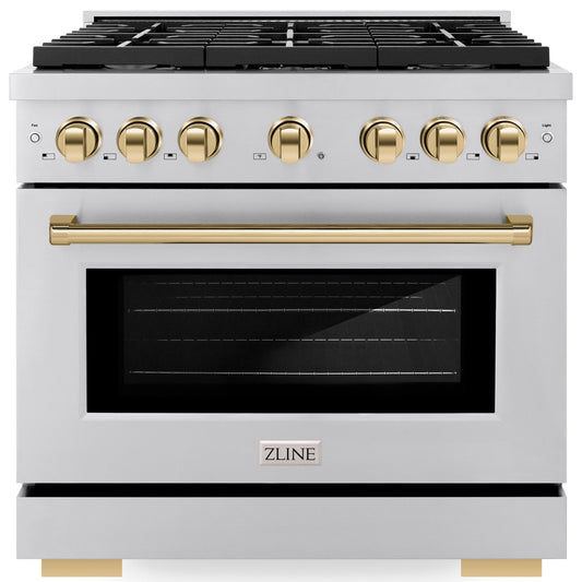 ZLINE Autograph Edition 36 in. 5.2 cu. ft. Paramount Gas Range with Convection Gas Oven, Stainless Steel with Gold Accents (SGRZ-36-G)