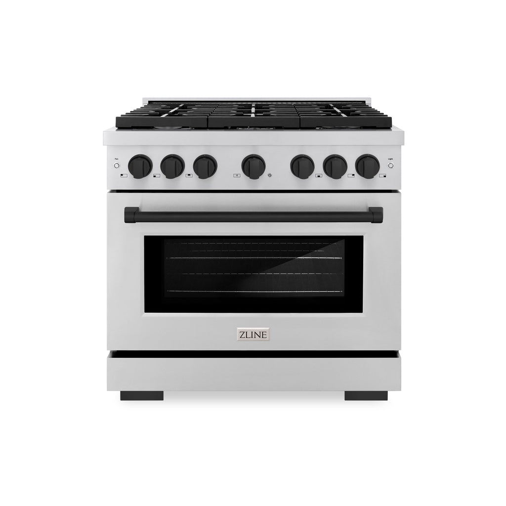 ZLINE Autograph Edition 36 in. 5.2 cu. ft. Paramount Gas Range with 6 Burners and Convection Gas Oven in Stainless Steel with Matte Black Accents (SGRZ-36-MB)