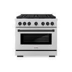 ZLINE Autograph Package - 36 In. Gas Range and Range Hood in Stainless Steel with Matte Black Accents, 2AKP-RGRH36-MB