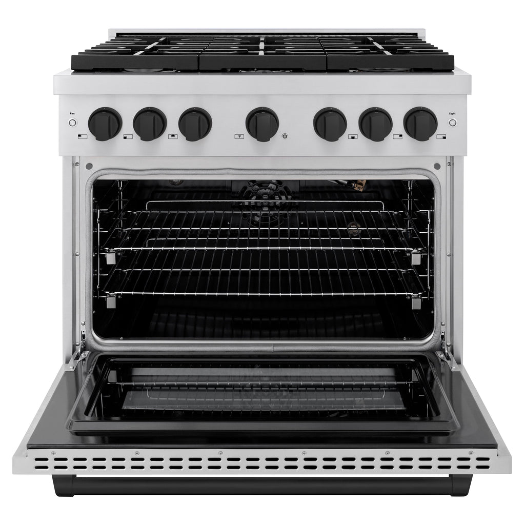 ZLINE Autograph Edition 36 in. 5.2 cu. ft. Paramount Gas Range with 6 Burners and Convection Gas Oven in Stainless Steel with Matte Black Accents (SGRZ-36-MB)