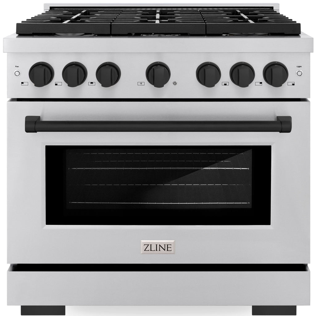 ZLINE Autograph Edition 36 in. 5.2 cu. ft. Paramount Gas Range with 6 Burners and Convection Gas Oven in Stainless Steel with Matte Black Accents (SGRZ-36-MB)