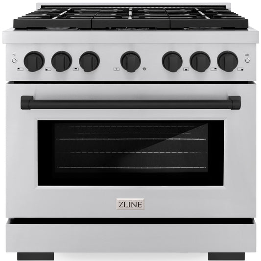 ZLINE Autograph Edition 36 in. 5.2 cu. ft. Paramount Gas Range with 6 Burners and Convection Gas Oven in Stainless Steel with Matte Black Accents (SGRZ-36-MB)