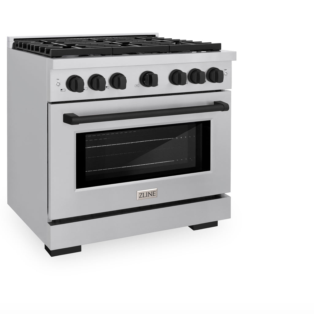 ZLINE Autograph Edition 36 in. 5.2 cu. ft. Paramount Gas Range with 6 Burners and Convection Gas Oven in Stainless Steel with Matte Black Accents (SGRZ-36-MB)
