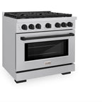 ZLINE Autograph Edition 36 in. 5.2 cu. ft. Paramount Gas Range with 6 Burners and Convection Gas Oven in Stainless Steel with Matte Black Accents (SGRZ-36-MB)