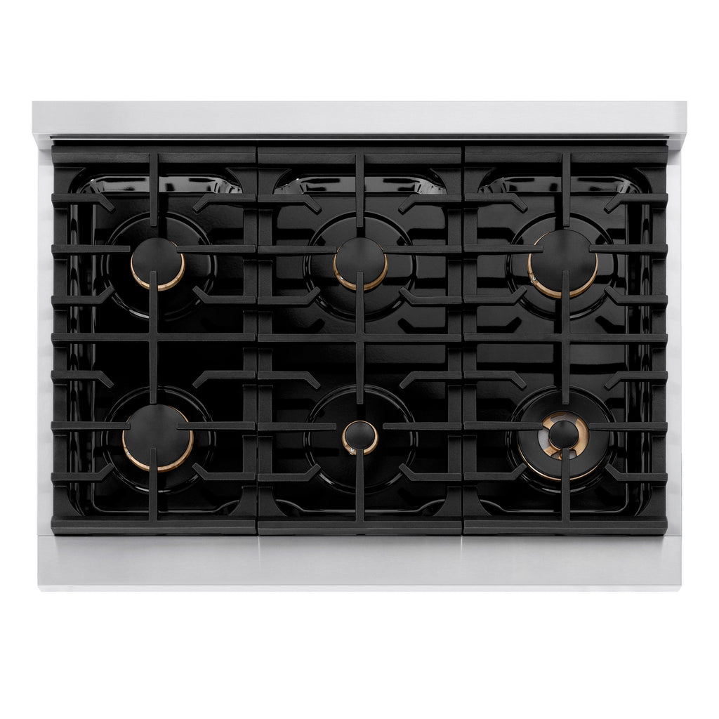 ZLINE Autograph Edition 36 in. 5.2 cu. ft. Paramount Gas Range with 6 Burners and Convection Gas Oven in Stainless Steel with Matte Black Accents (SGRZ-36-MB)