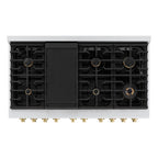ZLINE Autograph Package - 48 In. Gas Range and Range Hood in Satin Stainless Steel with Champagne Bronze Accents, 2AKPR-RGSRH48-CB