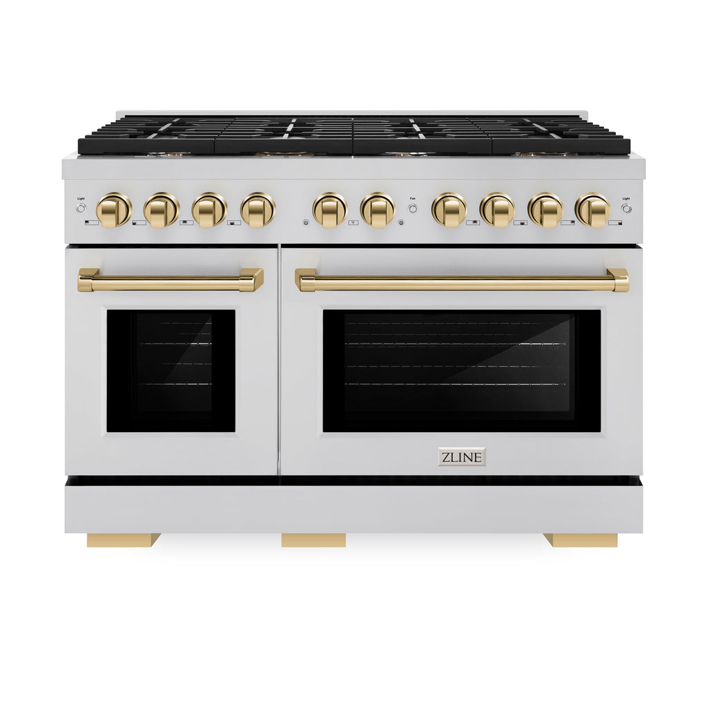 ZLINE Autograph Edition 48 in. 6.7 cu. ft. Paramount Double Oven Gas Range in Stainless Steel with Gold Accents (SGRZ-48-G)
