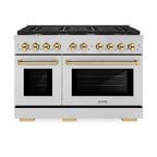 ZLINE Autograph Edition 48 in. 6.7 cu. ft. Paramount Double Oven Gas Range in Stainless Steel with Gold Accents (SGRZ-48-G)