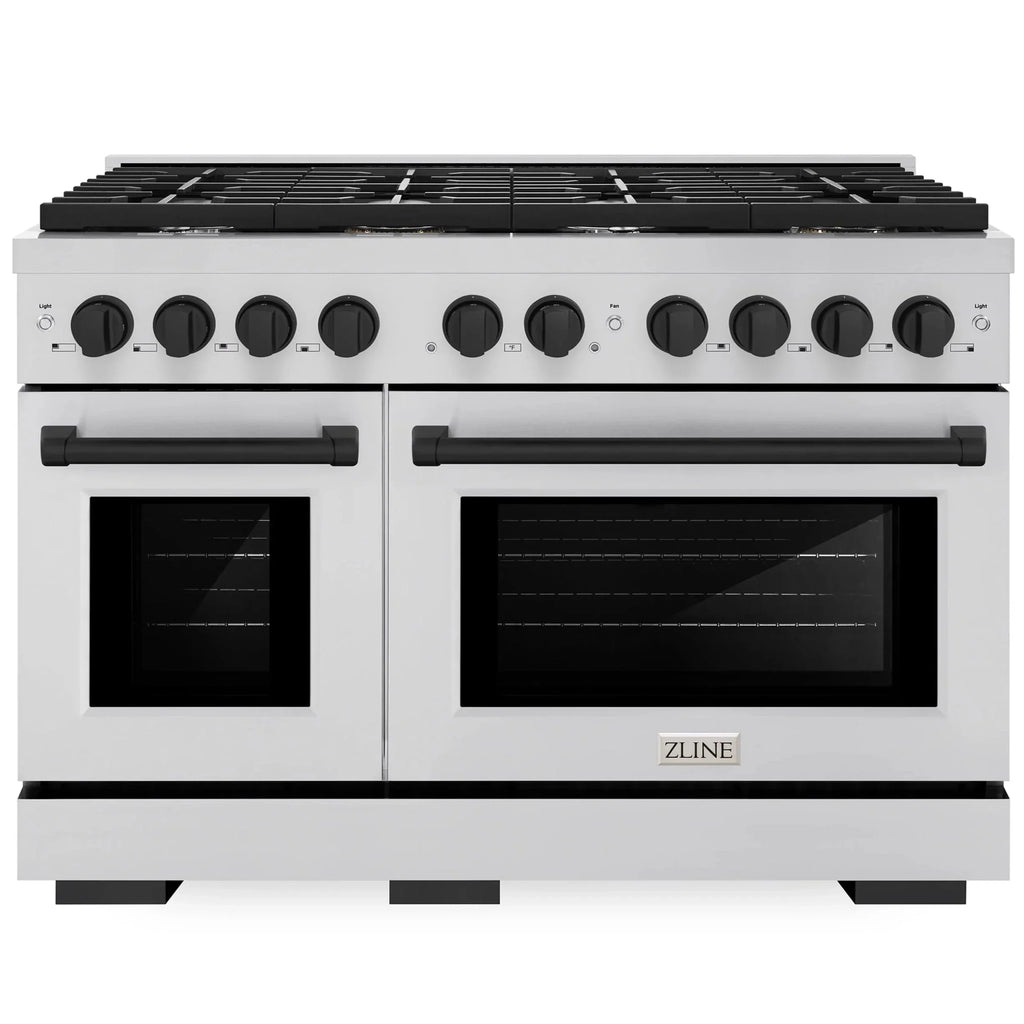 ZLINE Autograph Edition 48 in. 6.7 cu. ft. Paramount Double Oven Gas Range with 8 Burners in Stainless Steel with Matte Black Accents (SGRZ-48-MB)