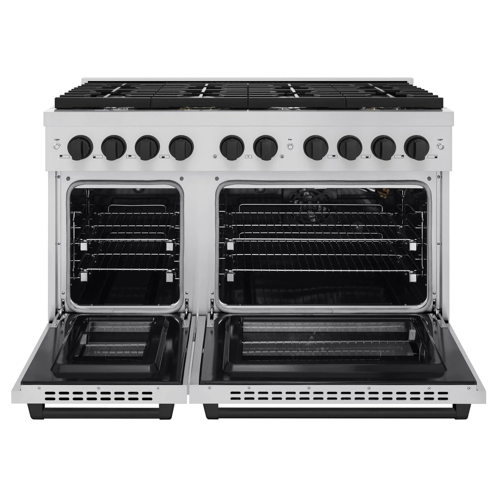 ZLINE Autograph Edition 48 in. 6.7 cu. ft. Paramount Double Oven Gas Range with 8 Burners in Stainless Steel with Matte Black Accents (SGRZ-48-MB)