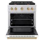 ZLINE Autograph 30 in. Paramount Dual Fuel Range, 4 Burners, 4.2 cu. ft. Electric Convection Oven, White Matte Door with Champagne Bronze Accents, SDRZ-WM-30-CB