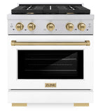 ZLINE Autograph 30 in. Paramount Dual Fuel Range, 4 Burners, 4.2 cu. ft. Electric Convection Oven, White Matte Door with Champagne Bronze Accents, SDRZ-WM-30-CB