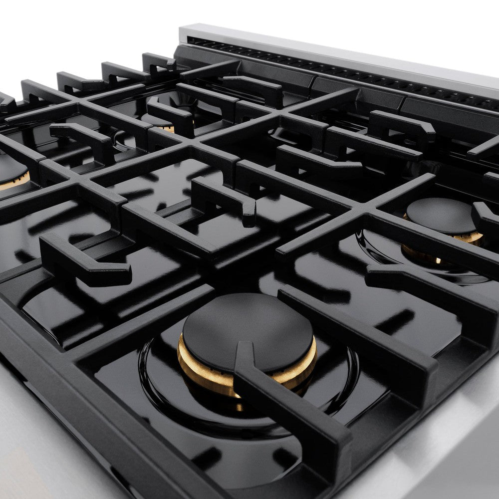 ZLINE Autograph 30 in. Paramount Dual Fuel Range, 4 Burners, 4.2 cu. ft. Electric Convection Oven, White Matte Door with Champagne Bronze Accents, SDRZ-WM-30-CB