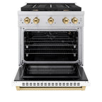 ZLINE Autograph Edition 30 in. Paramount Dual Fuel Range, 4 Burner Gas Cooktop, 4.2 cu. ft. Electric Convection Oven, White Matte Door with Polished Gold Accents (SDRZ-WM-30-G)