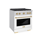 ZLINE Autograph Edition 30 in. Paramount Dual Fuel Range, 4 Burner Gas Cooktop, 4.2 cu. ft. Electric Convection Oven, White Matte Door with Polished Gold Accents (SDRZ-WM-30-G)