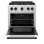 ZLINE Autograph Edition 30 in. Paramount Dual Fuel Range 4.2 cu. ft. with 4 Burner Gas Cooktop, Electric Convection Oven, White Matte Door & Matte Black Accents (SDRZ-WM-30-MB)