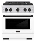 ZLINE Autograph Edition 30 in. Paramount Dual Fuel Range 4.2 cu. ft. with 4 Burner Gas Cooktop, Electric Convection Oven, White Matte Door & Matte Black Accents (SDRZ-WM-30-MB)