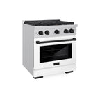 ZLINE Autograph Edition 30 in. Paramount Dual Fuel Range 4.2 cu. ft. with 4 Burner Gas Cooktop, Electric Convection Oven, White Matte Door & Matte Black Accents (SDRZ-WM-30-MB)