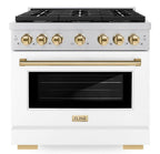 ZLINE Autograph Edition 36 in. 5.2 cu. ft. Paramount Dual Fuel Range with 6 Burner Gas Cooktop and Electric Convection Oven in Stainless Steel with White Matte Door and Polished Gold Accents (SDRZ-WM-36-G)