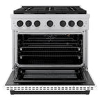 ZLINE Autograph Edition 36 in. 5.2 cu. ft. Paramount Dual Fuel Range with 6 Burner Gas Cooktop, Electric Convection Oven, White Matte Door and Matte Black Accents (SDRZ-WM-36-MB)