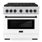 ZLINE Autograph Edition 36 in. 5.2 cu. ft. Paramount Dual Fuel Range with 6 Burner Gas Cooktop, Electric Convection Oven, White Matte Door and Matte Black Accents (SDRZ-WM-36-MB)