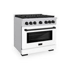 ZLINE Autograph Edition 36 in. 5.2 cu. ft. Paramount Dual Fuel Range with 6 Burner Gas Cooktop, Electric Convection Oven, White Matte Door and Matte Black Accents (SDRZ-WM-36-MB)