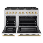 ZLINE Autograph Edition 48 in. Paramount Double Oven Dual Fuel Range with 8 Gas Burners, White Matte Doors and Champagne Bronze Accents (SDRZ-WM-48-CB)