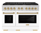 ZLINE Autograph Edition 48 in. Paramount Double Oven Dual Fuel Range with 8 Gas Burners, 6.7 cu. ft., White Matte Doors and Polished Gold Accents (SDRZ-WM-48-G)
