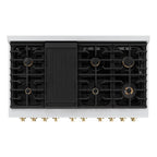 ZLINE Autograph Edition 48 in. Paramount Double Oven Dual Fuel Range with 8 Gas Burners, 6.7 cu. ft., White Matte Doors and Polished Gold Accents (SDRZ-WM-48-G)