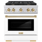 ZLINE Autograph 30 in. 4.2 cu. ft. Paramount Gas Range with Convection Gas Oven, Stainless Steel with White Matte Door and Gold Accents (SGRZ-WM-30-G)