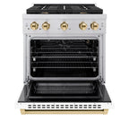 ZLINE Autograph 30 in. 4.2 cu. ft. Paramount Gas Range with Convection Gas Oven, Stainless Steel with White Matte Door and Gold Accents (SGRZ-WM-30-G)