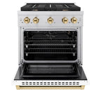 ZLINE Autograph 30 in. 4.2 cu. ft. Paramount Gas Range with 4 Burners and Convection Gas Oven in Stainless Steel with White Matte Door and Champagne Bronze Accents (SGRZ-WM-30-CB)