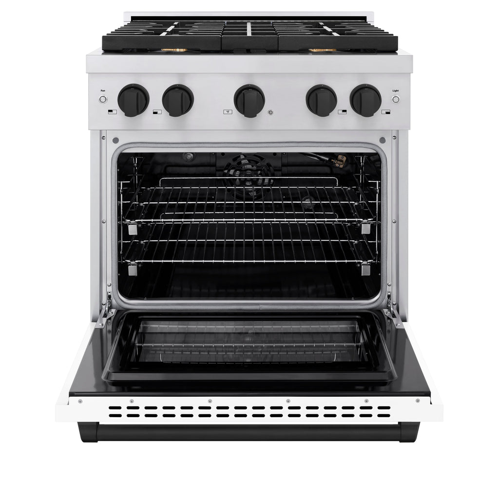 ZLINE Autograph 30 in. 4.2 cu. ft. Paramount Gas Range with Convection Oven, Stainless Steel with White Matte Door and Matte Black Accents (SGRZ-WM-30-MB)