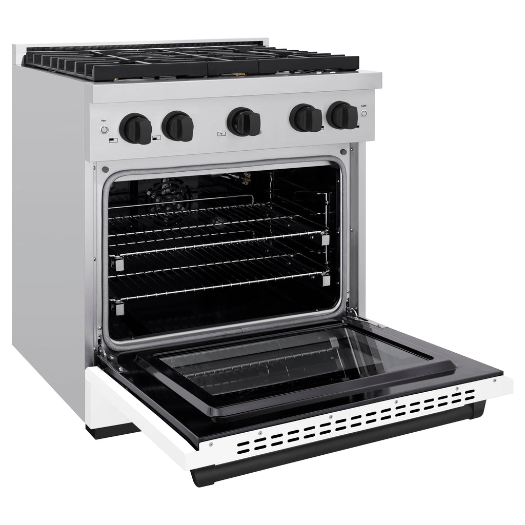 ZLINE Autograph 30 in. 4.2 cu. ft. Paramount Gas Range with Convection Oven, Stainless Steel with White Matte Door and Matte Black Accents (SGRZ-WM-30-MB)