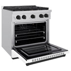 ZLINE Autograph 30 in. 4.2 cu. ft. Paramount Gas Range with Convection Oven, Stainless Steel with White Matte Door and Matte Black Accents (SGRZ-WM-30-MB)