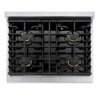 ZLINE Autograph Package - 30 In. Gas Range, Range Hood, Dishwasher in White with Matte Black Accents, 3AKP-RGWMRHDWM30-MB