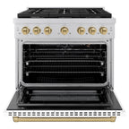 ZLINE Autograph Edition 36 in. 5.2 cu. ft. Paramount Dual Fuel Range with 6 Burner Gas Cooktop, Electric Convection Oven, White Matte Door and Champagne Bronze Accents (SDRZ-WM-36-CB)