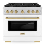 ZLINE Autograph Edition 36 in. 5.2 cu. ft. Paramount Dual Fuel Range with 6 Burner Gas Cooktop, Electric Convection Oven, White Matte Door and Champagne Bronze Accents (SDRZ-WM-36-CB)