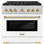 ZLINE Autograph Edition 36 in. 5.2 cu. ft. Paramount Gas Range with 6 Burners and Convection Gas Oven in Stainless Steel with White Matte Door and Gold Accents (SGRZ-WM-36-G)