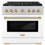 ZLINE Autograph 36 in. 5.2 cu. ft. Paramount Gas Range with 6 Burners and Convection Gas Oven in Stainless Steel with White Matte Door and Champagne Bronze Accents (SGRZ-WM-36-CB)