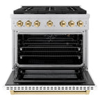 ZLINE Autograph 36 in. 5.2 cu. ft. Paramount Gas Range with 6 Burners and Convection Gas Oven in Stainless Steel with White Matte Door and Champagne Bronze Accents (SGRZ-WM-36-CB)