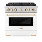 ZLINE Autograph Edition 36 in. 5.2 cu. ft. Paramount Gas Range with 6 Burners and Convection Gas Oven in Stainless Steel with White Matte Door and Gold Accents (SGRZ-WM-36-G)