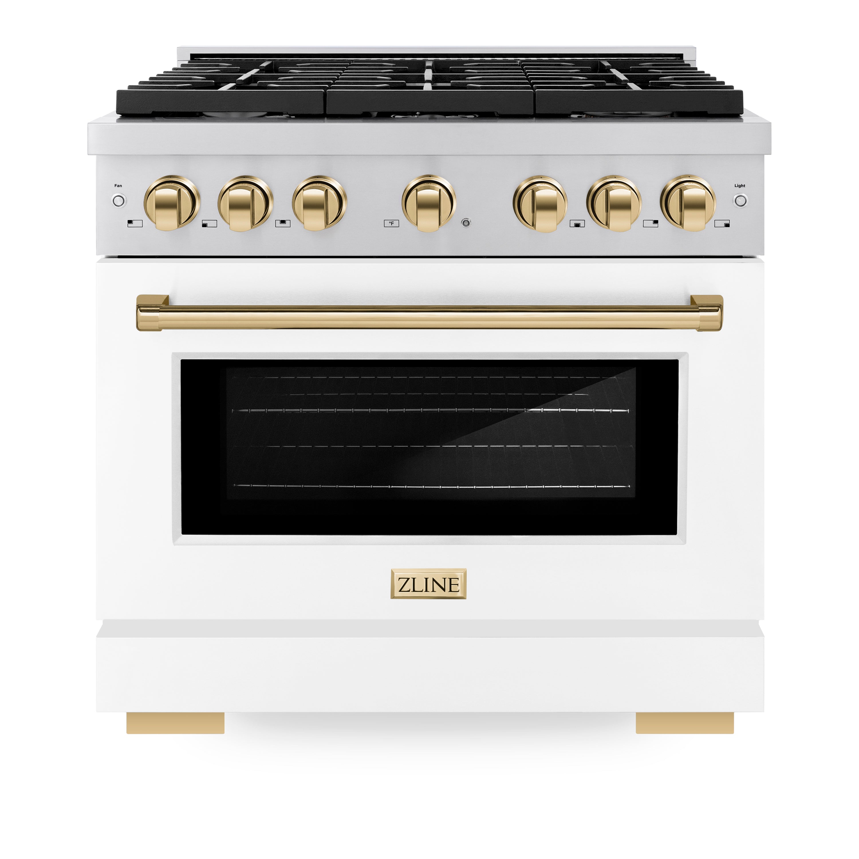 ZLINE Autograph Edition 36 in. 5.2 cu. ft. Paramount Gas Range with 6 Burners and Convection Gas Oven in Stainless Steel with White Matte Door and Gold Accents (SGRZ-WM-36-G)