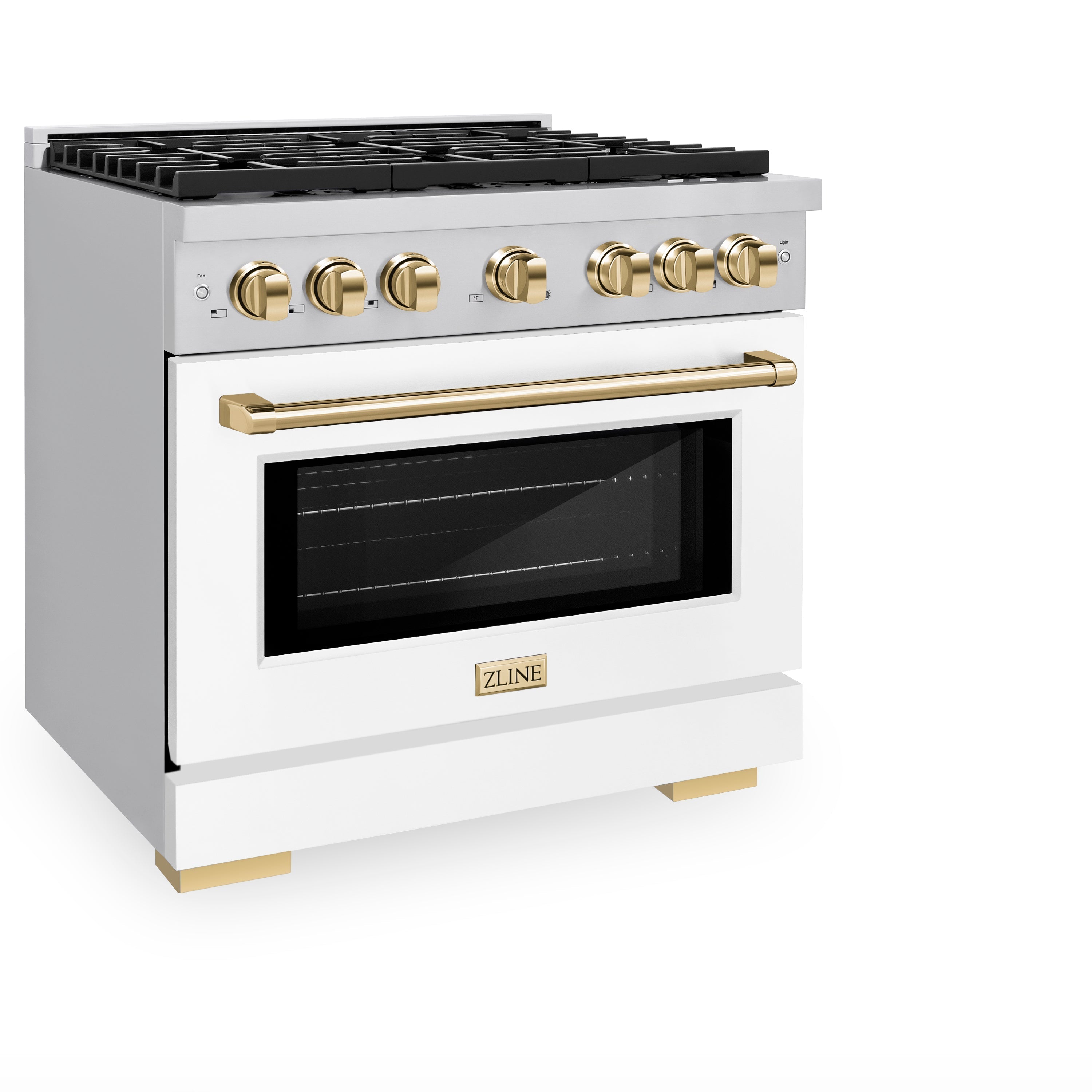 ZLINE Autograph Edition 36 in. 5.2 cu. ft. Paramount Gas Range with 6 Burners and Convection Gas Oven in Stainless Steel with White Matte Door and Gold Accents (SGRZ-WM-36-G)