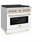 ZLINE Autograph 36 in. 5.2 cu. ft. Paramount Gas Range with 6 Burners and Convection Gas Oven in Stainless Steel with White Matte Door and Champagne Bronze Accents (SGRZ-WM-36-CB)