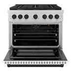 ZLINE Autograph Paramount 36 in. 5.2 cu. ft. Gas Range with Convection Gas Oven, 6 Burners, Stainless Steel with White Matte Door and Matte Black Accents (SGRZ-WM-36-MB)