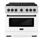 ZLINE Autograph Paramount 36 in. 5.2 cu. ft. Gas Range with Convection Gas Oven, 6 Burners, Stainless Steel with White Matte Door and Matte Black Accents (SGRZ-WM-36-MB)